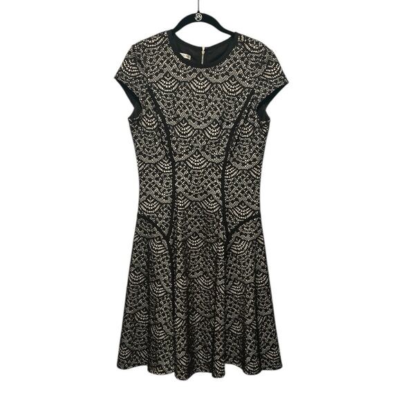 Maggy London Scallop Lace Fit and Flare Black and Nude Dress Size 8 - Picture 1 of 10